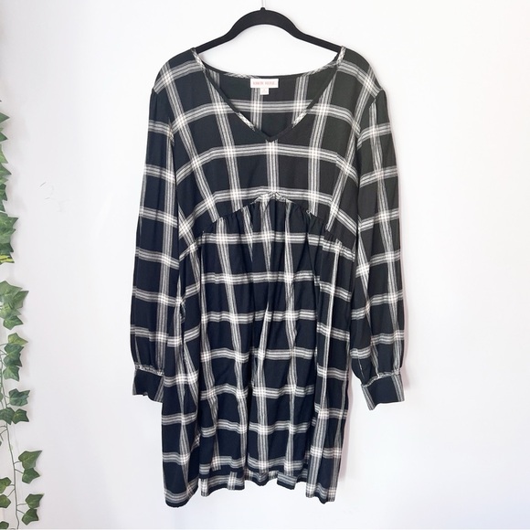 Knox rose Black Plaid Dress Long Sleeve Casual Lagenlook Boho - Picture 3 of 7